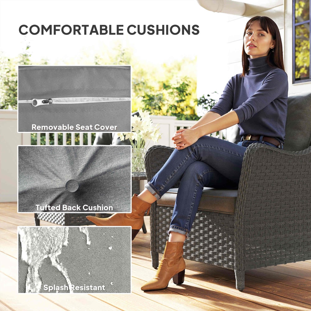 Outsunny Rattan Garden Chairs Set of 2 in Dark Grey