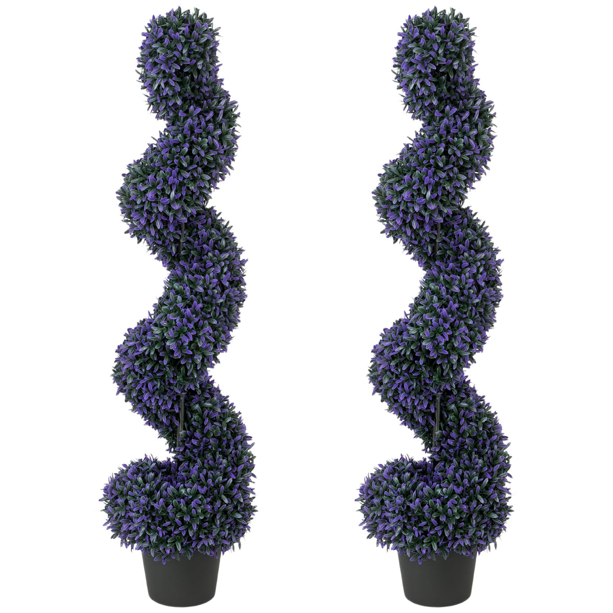 HOMCOM Set of 2 Decorative Artificial Plants, 120cm Artificial Boxwood Spiral Topiary Tree with 840 Leaves, UV Resistant
