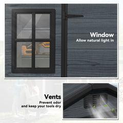 Outsunny 8 x 4 ft Resin Garden Shed, Wood-Effect Outdoor Storage Shed with Floor, Windows, Lockable Doors and Vents, Dark Grey