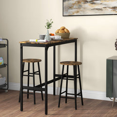 HOMCOM 3 Piece Bar Table Set with 2 Stools, Industrial Bar Table and Stool Set, Dining Table and Chair Set, Rustic Brown