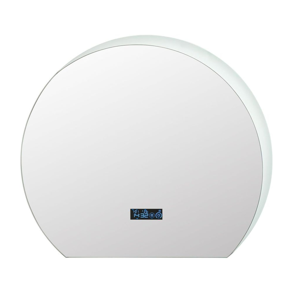 Half Circle LED Bathroom Mirror with a digital display screen at the bottom centre