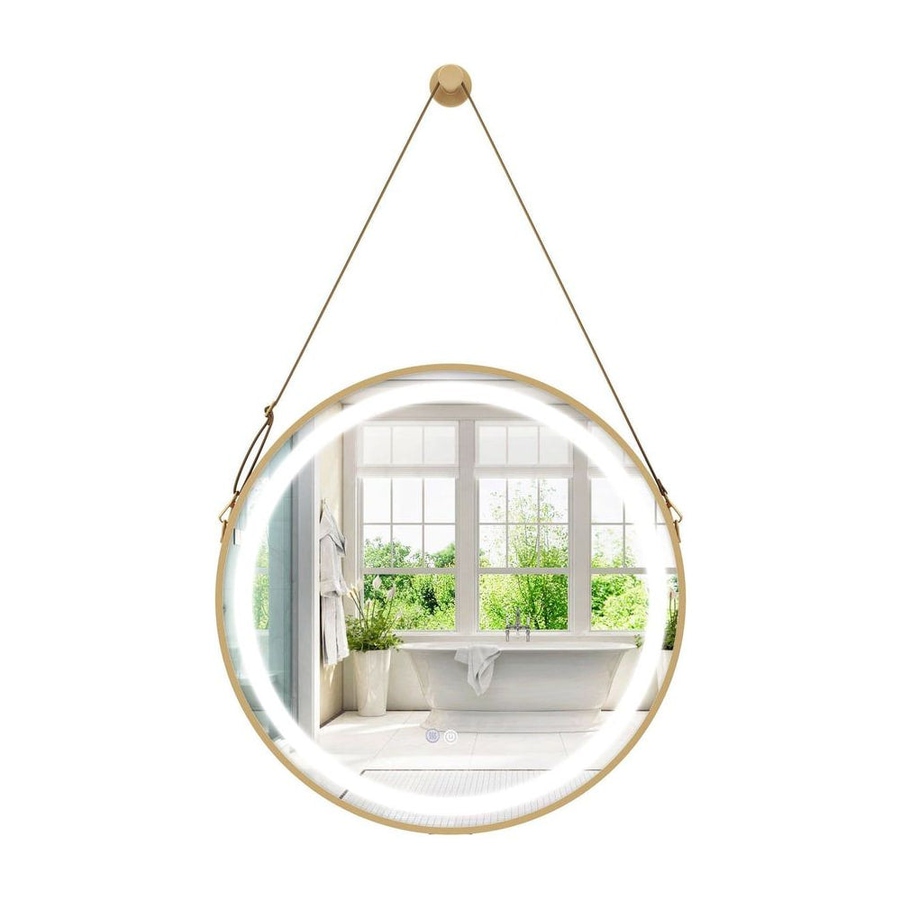 Hanging Wall Bathroom Mirror with hanging strap and 3 colours LED light-silver