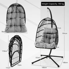Hanging Swing Egg Chair with Stand Cozy Head Pillow Cushion-Grey