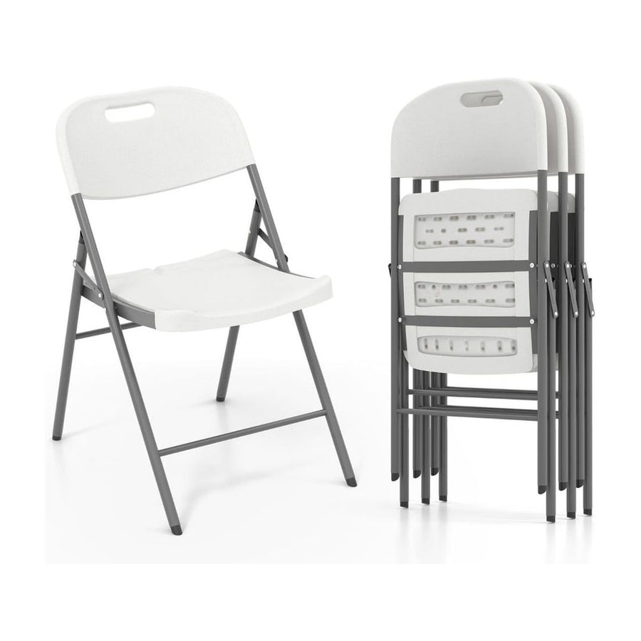 HDPE Plastic Folding Chairs with Metal Frame Set of 4 for Home Office-White
