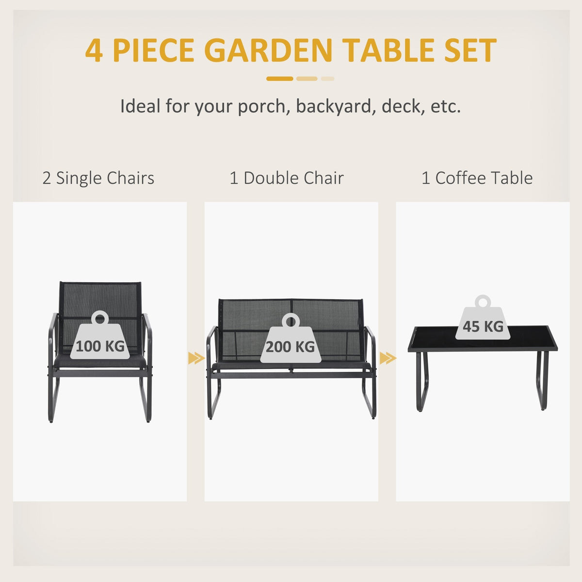 Outsunny Four-Piece Minimalistic Garden Sofa Set - Black