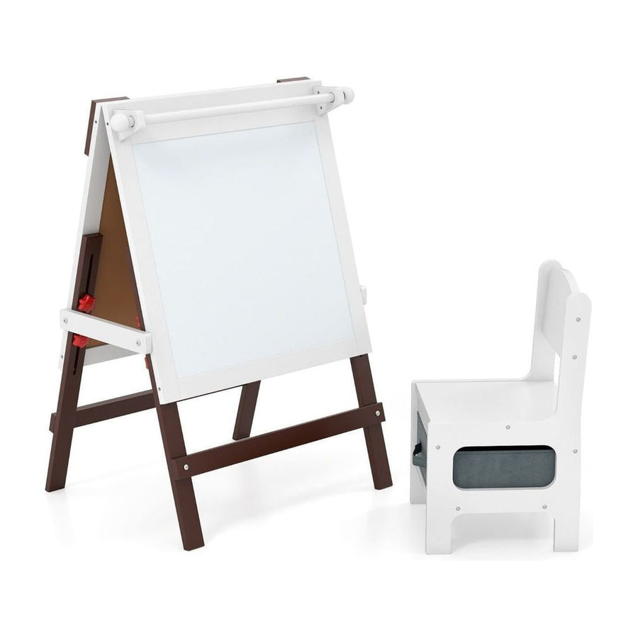 Height-adjustable Painting Easel with Chalkboard and Paper Holder-Brown