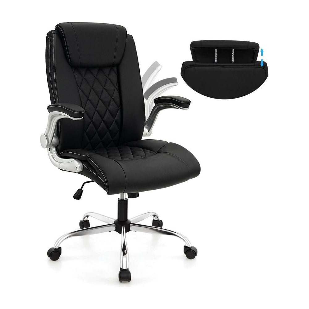 Height Adjustable PU Leather Office Chair with 6-level Headrest in Black