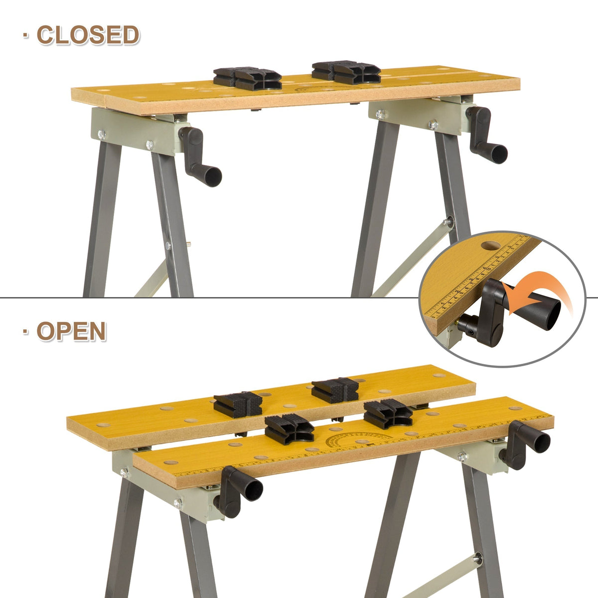 DURHAND 4-in-1 Work Bench, Folding Clamp Table w/ 4 Adjustable Clamping Pegs for DIY Home Garage, Grey