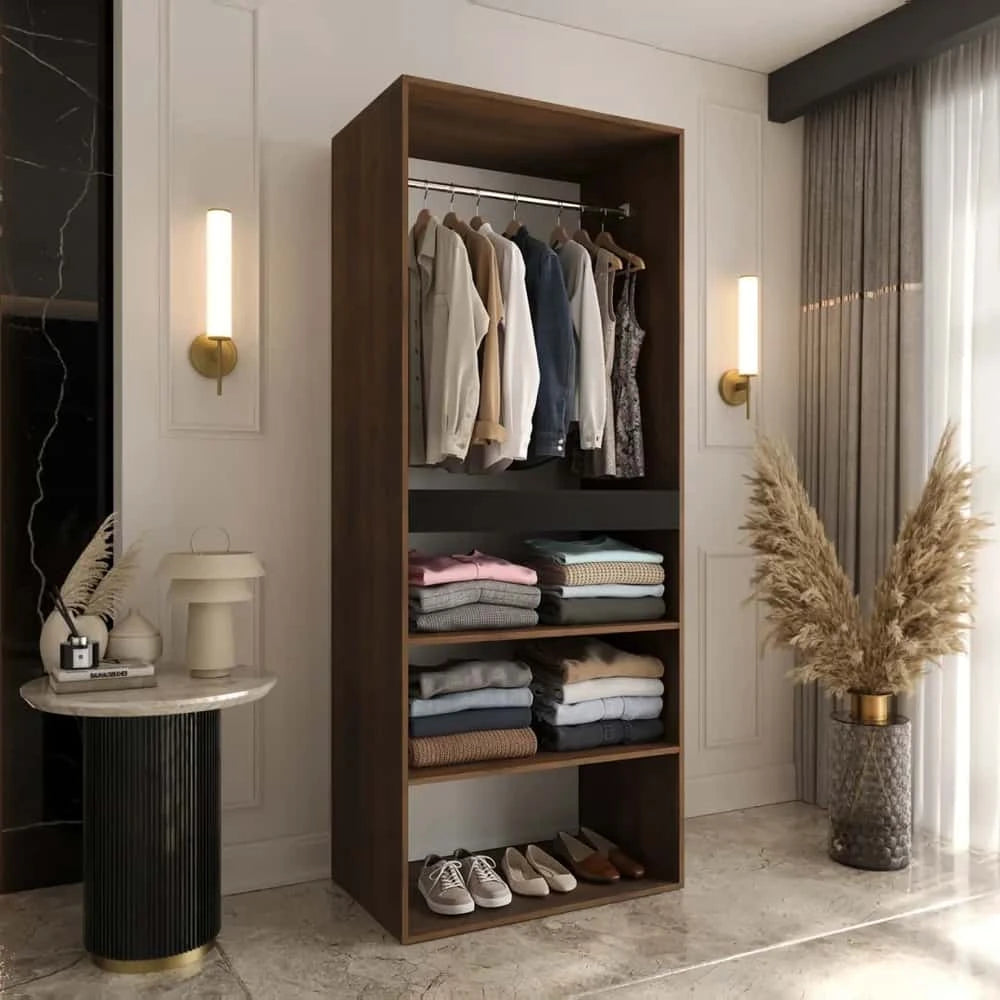 The hinged wardrobe with clothes and shoes inside