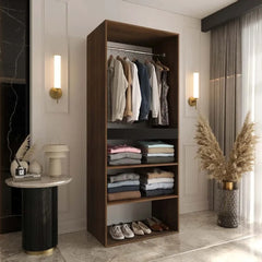 The hinged wardrobe with clothes and shoes inside