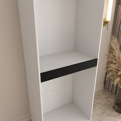 Close up of the inside of the hinged wardrobe showing shelves