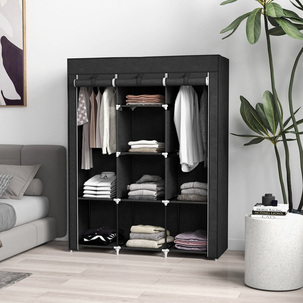 HOMCOM Fabric Wardrobe, with Rails and Shelves - Black - product image 2