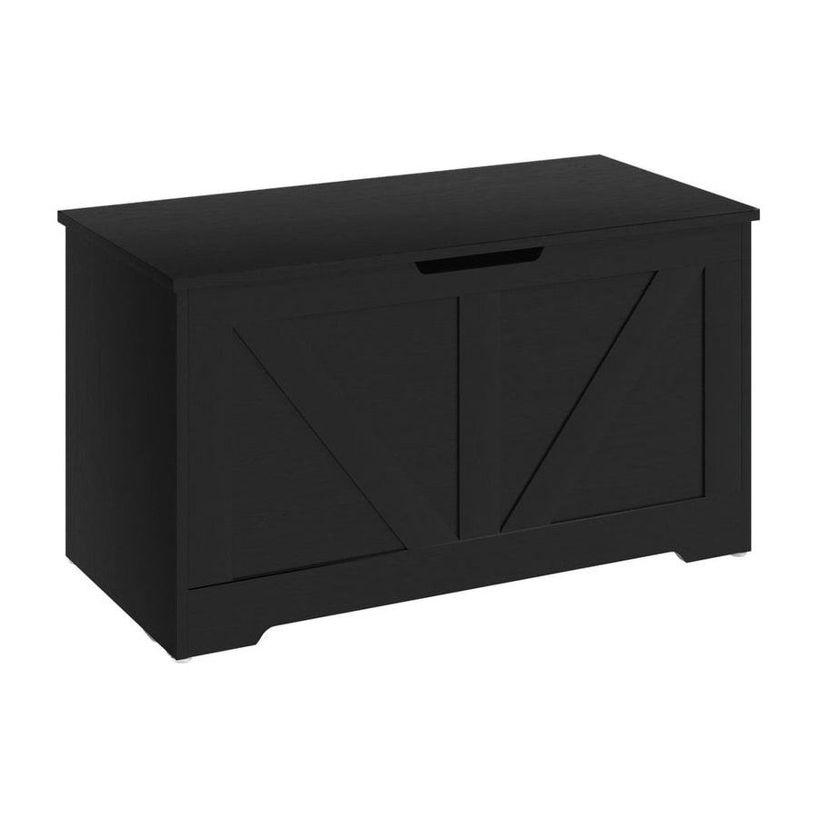 HOMCOM 100L Home Storage Box, with Safety Hinges - Black Wood-Effect