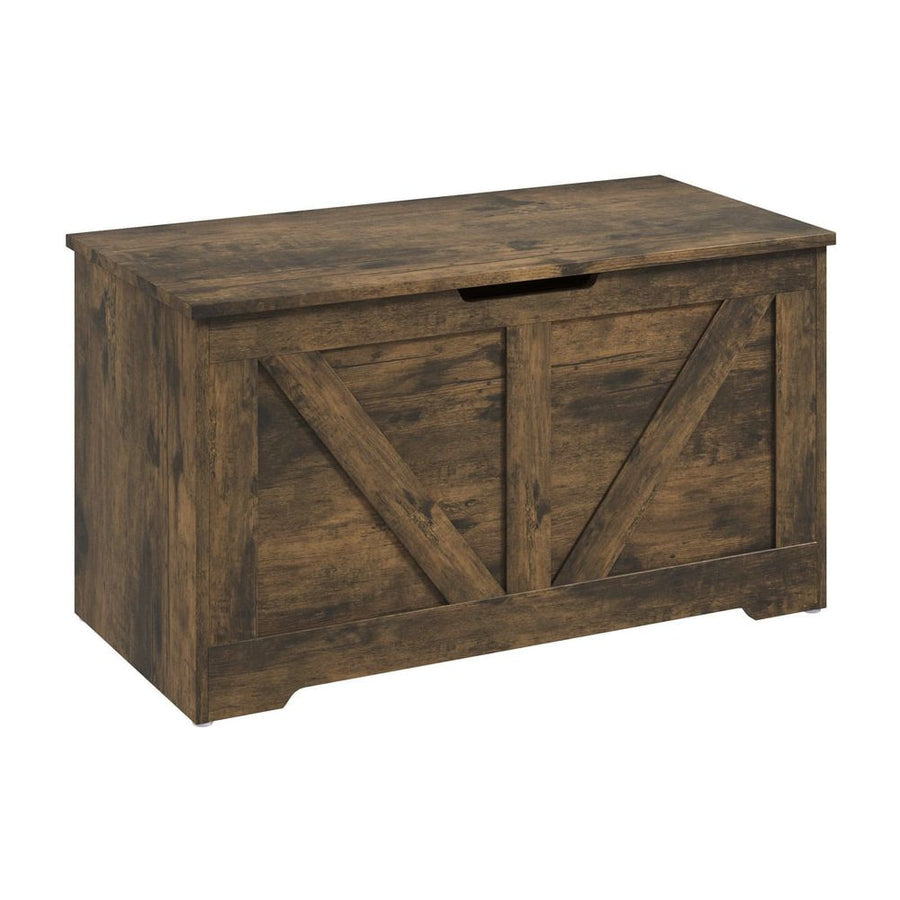 HOMCOM 100L Home Storage Box, with Safety Hinges - Rustic Brown