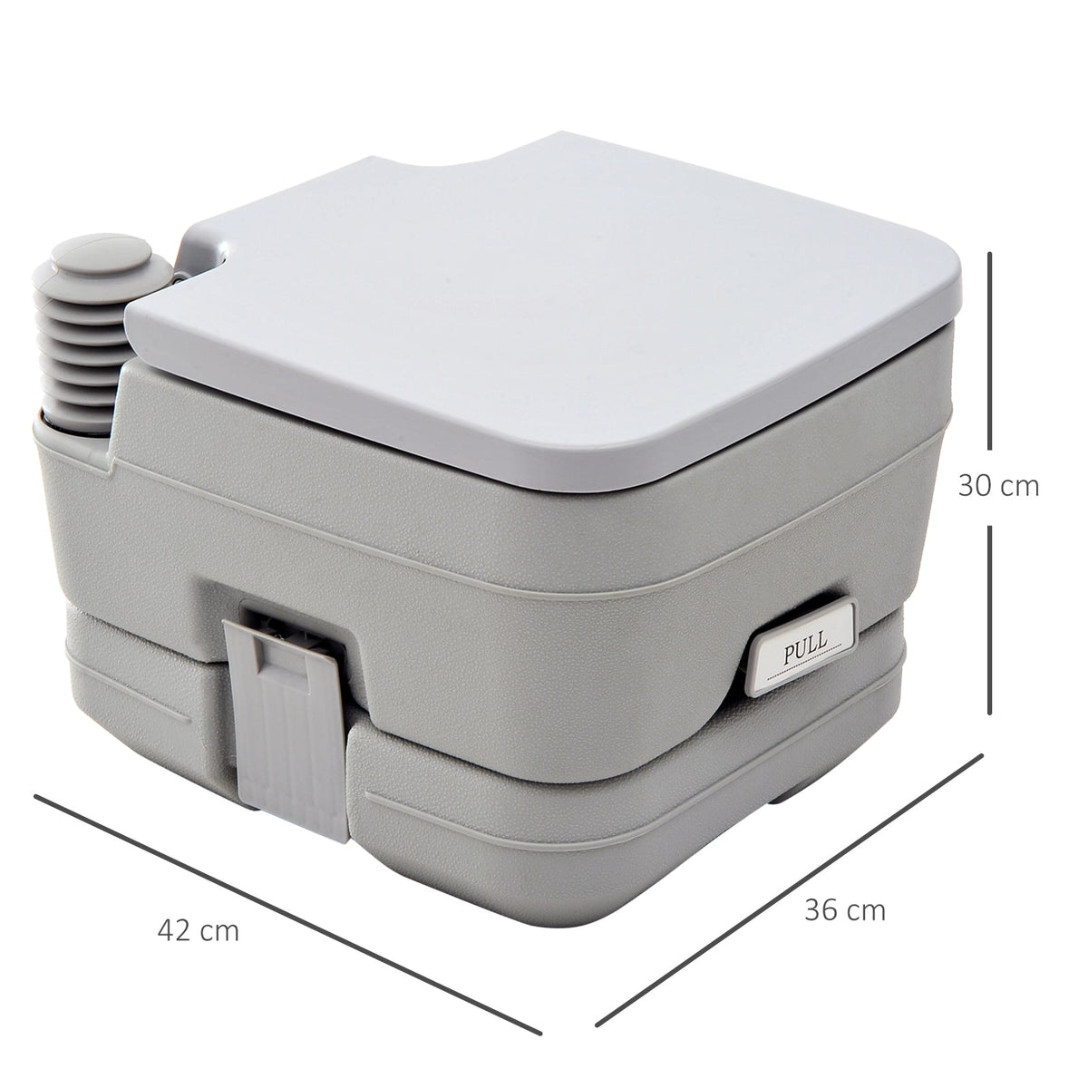 The portable loo with the lid closed showing its compact rectangular shape and dimensions