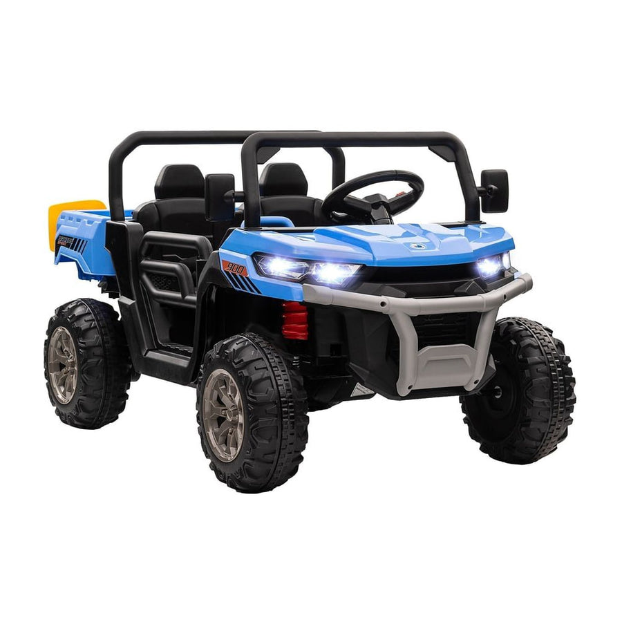 HOMCOM 12V 2 Seater Kids Electric Ride-On Car in blue, front three-quarter view