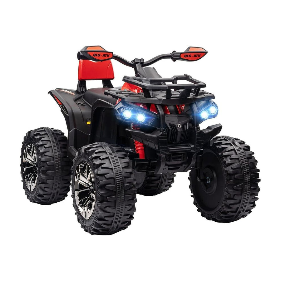 HOMCOM 12V Quad Bike ATV with LED Lights, a red and black ride-on car for children