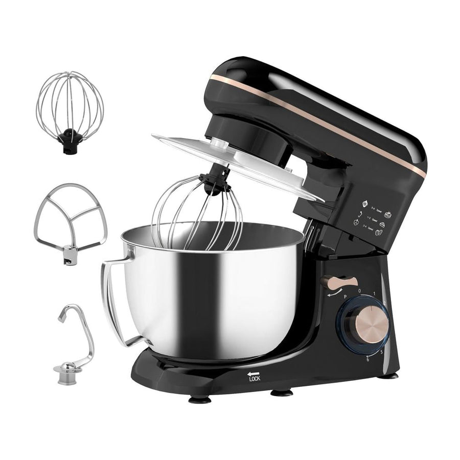HOMCOM 1300W Kitchen Stand Mixer in black with a stainless steel bowl and whisk attachment