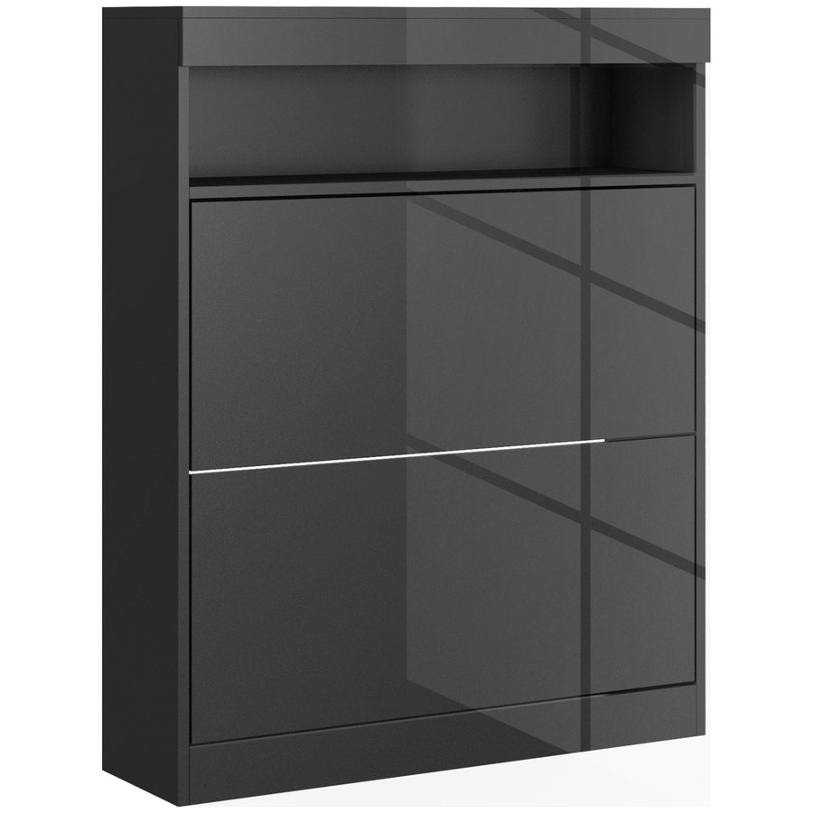 HOMCOM 16 Shoe Pair Storage Cabinet in high gloss black with flip doors