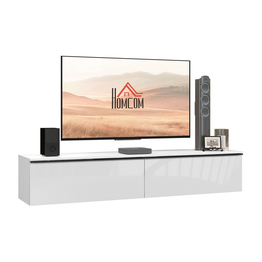 HOMCOM 160cm High Gloss Floating TV Unit Stand for TVs up to 70", Wall Mounted TV Cabinet with Storage Cupboards, White