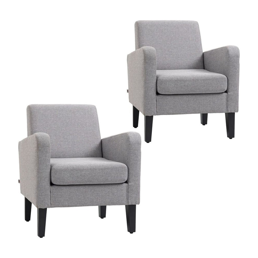 HOMCOM 2 Pieces Modern Armchairs with Rubber Wood Legs, Upholstered Accent Chairs, Single Sofa for Living Room, Bedroom