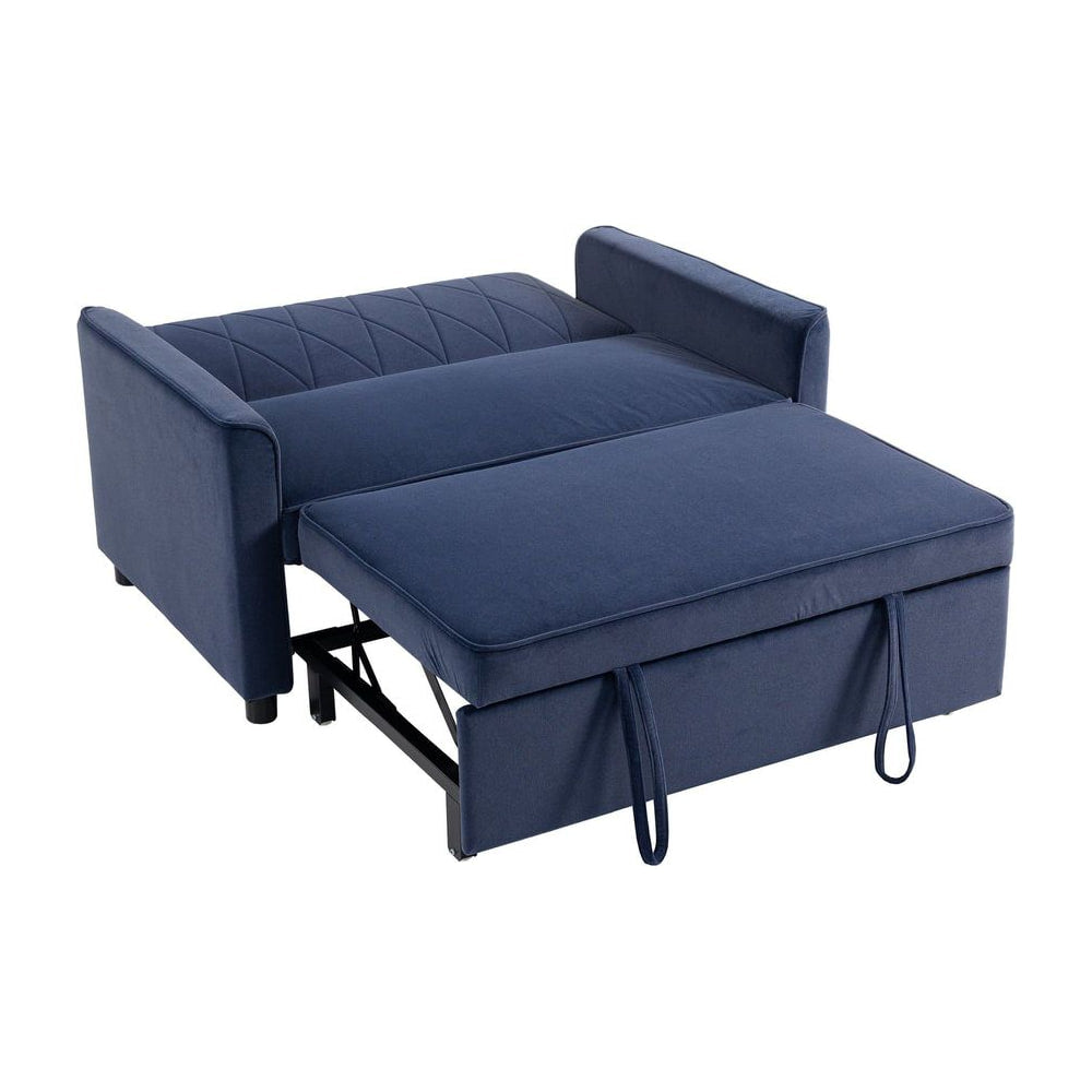 HOMCOM 2 Seater Sofa Bed in dark blue with the pull-out section partially extended