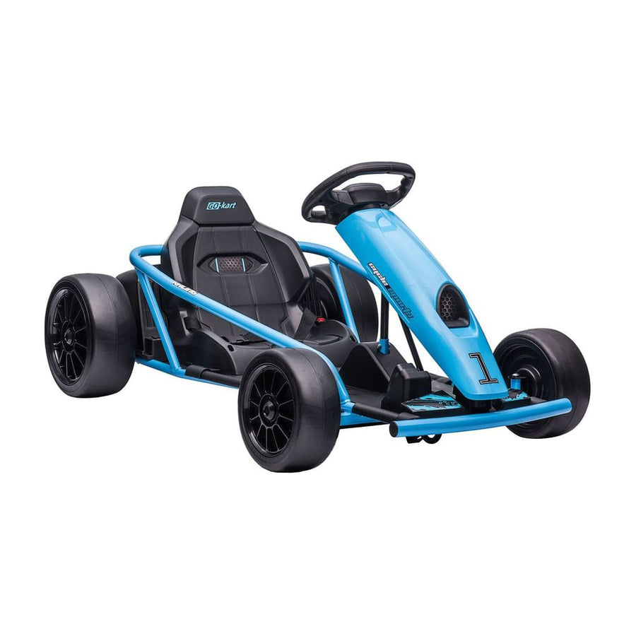 HOMCOM 24V Drift Kart, a blue electric ride-on racing go kart for kids aged 8-12