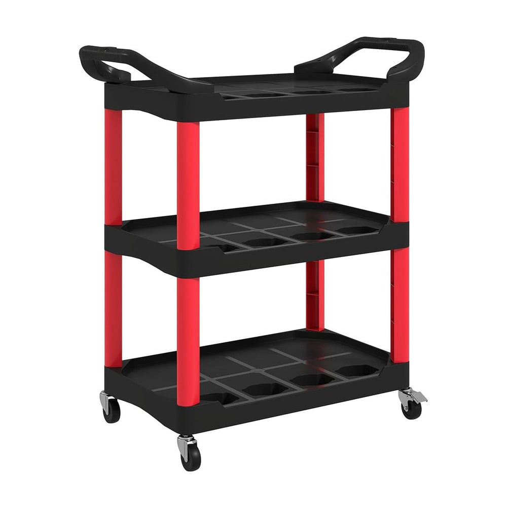 HOMCOM 3-Tier Rolling Tool Cart, Tool Trolley on Wheels, Plastic Mobile Service Utility Cart with Handles for Garage