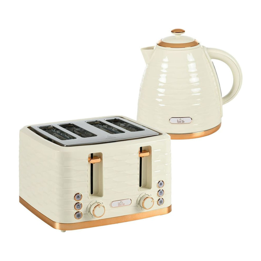 HOMCOM 3000W 1.7L Rapid Boil Kettle & 4 Slice Toaster in beige with gold accents