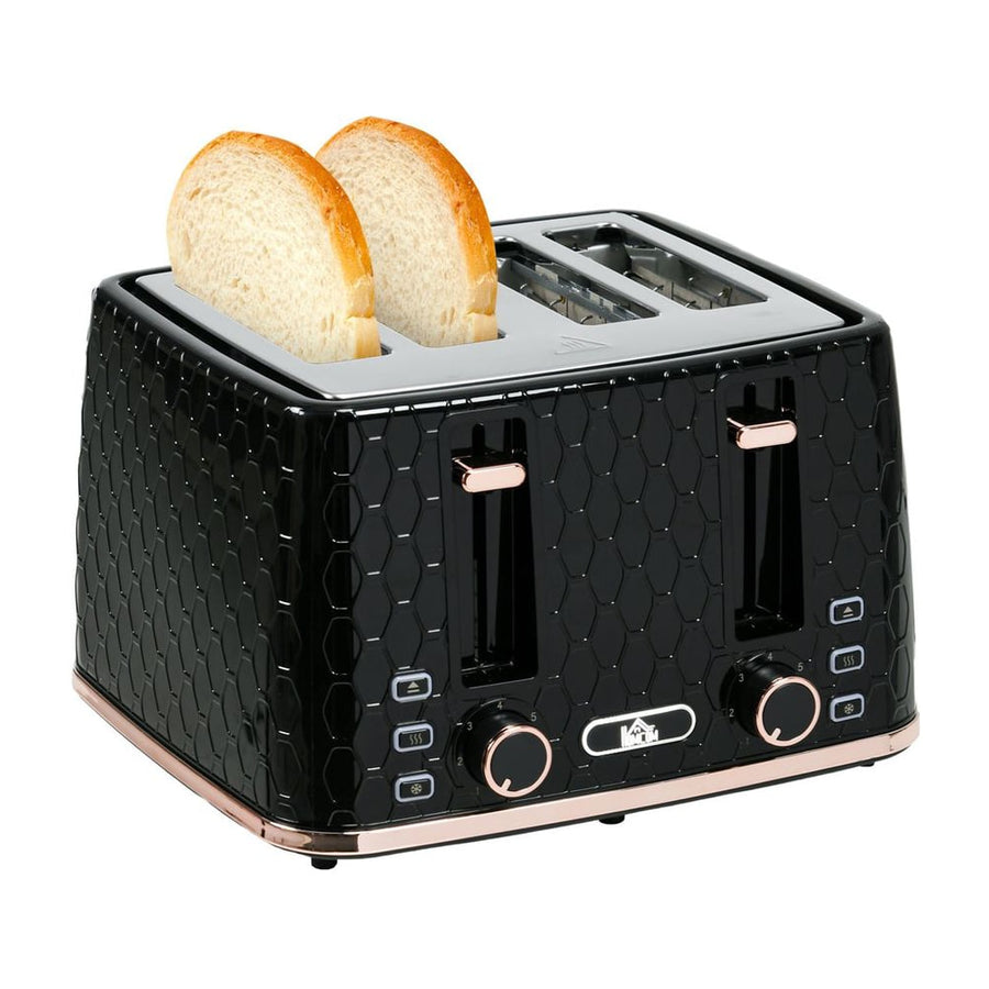 HOMCOM 4 Slice Toaster with 7 Browning Levels with two slices of bread inside the slots