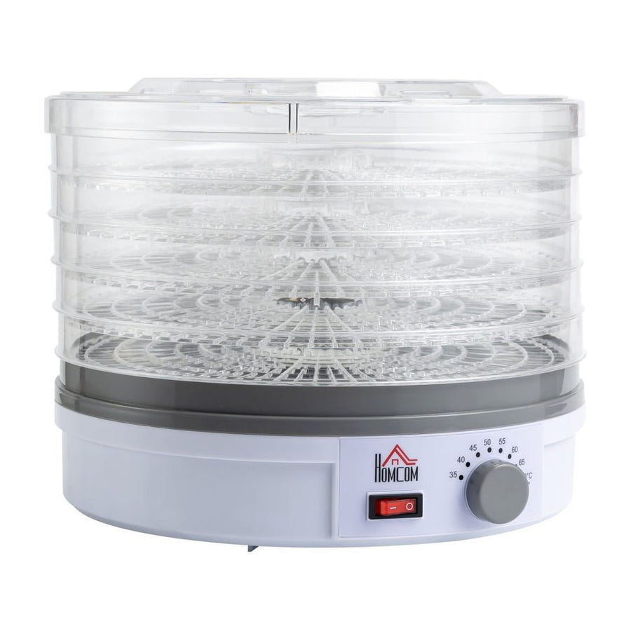 HOMCOM 5 Tier Food Dehydrator with a white base and five clear stackable drying trays