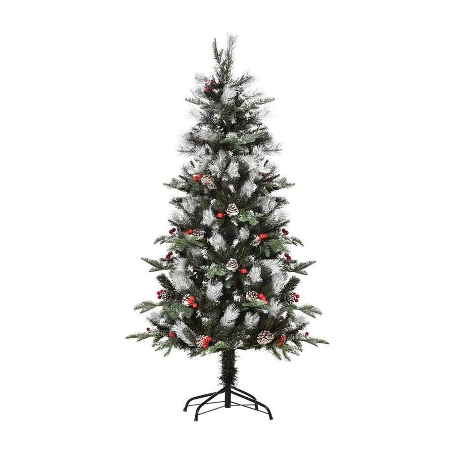 HOMCOM 5FT Artificial Snow Dipped Christmas Tree Xmas Pencil Tree Holiday Home Party Decoration with Foldable Feet Red