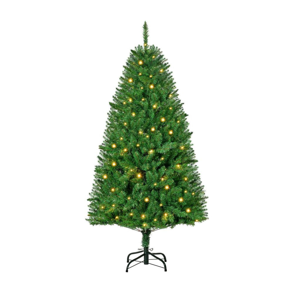 HOMCOM 5FT Christmas Tree with warm white LED lights and a black metal stand