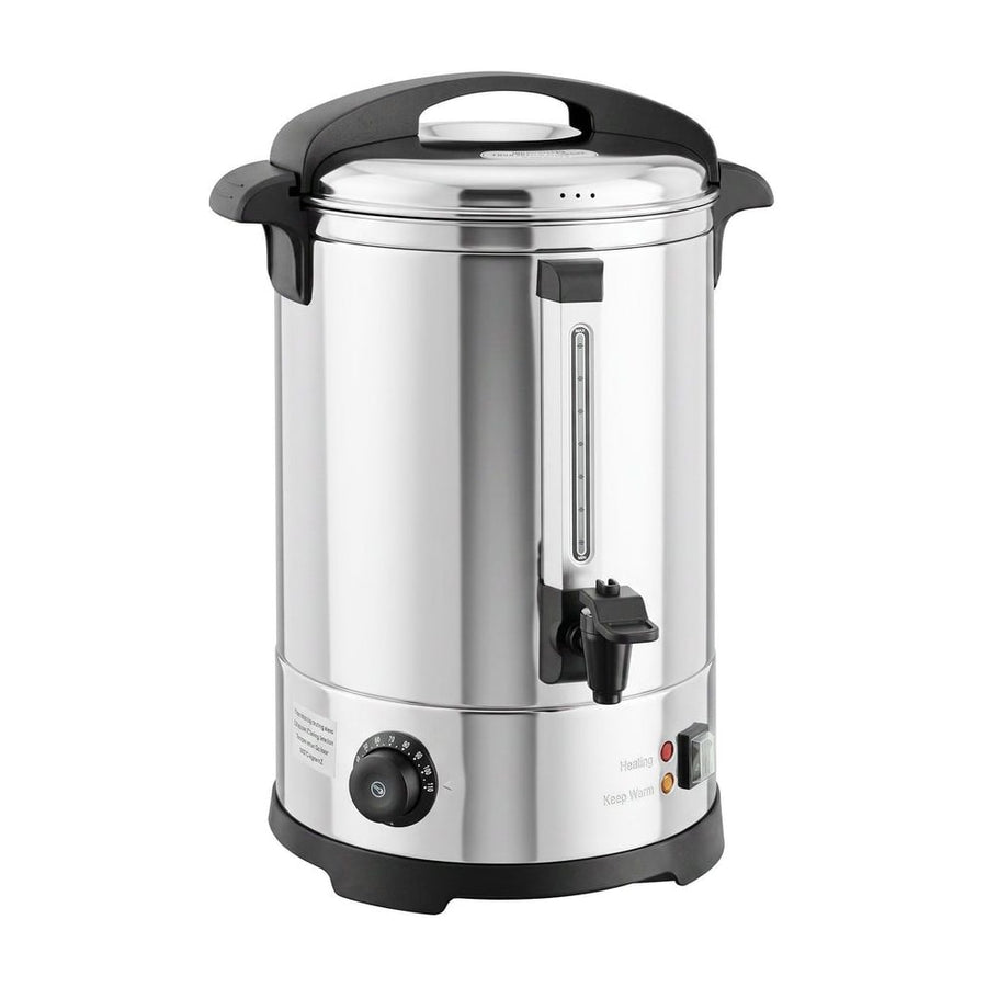 HOMCOM 6.5L Catering Urn, a stainless steel hot water boiler dispenser with a black lid and tap