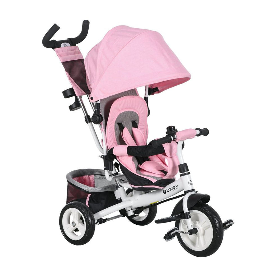 HOMCOM 6 in 1 Kids Trike with Parent Handle in Pink