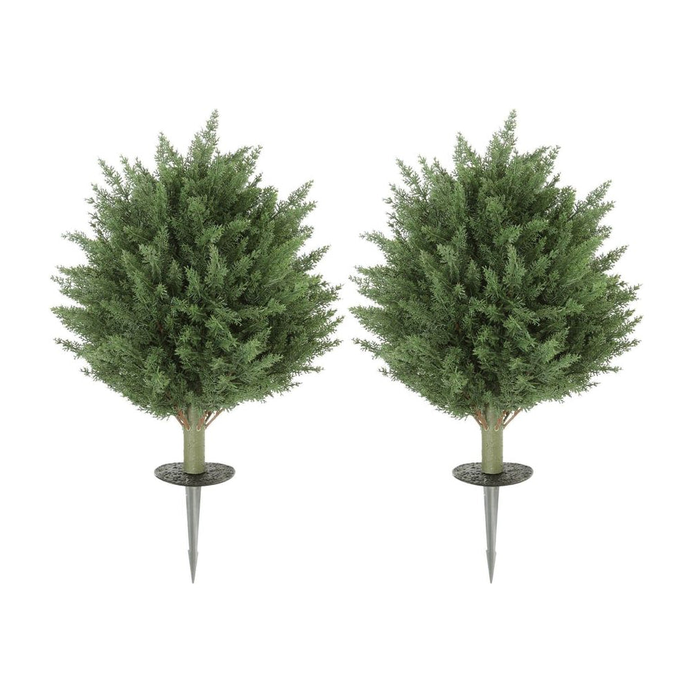 HOMCOM 60 cm Artificial Cypress Tree with Ground Stake, Set of 2 Artificial Plants for Indoor & Outdoor, UV Resistant, Green