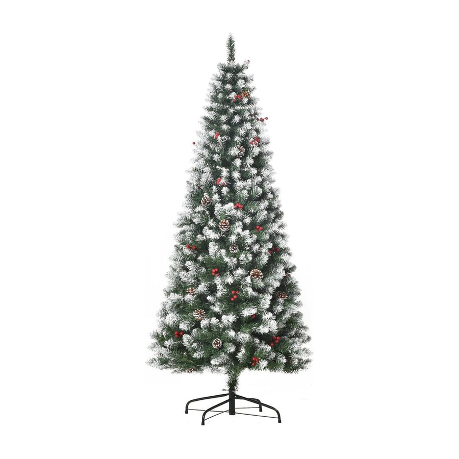 HOMCOM 6FT Artificial Christmas Tree Xmas Pencil Tree with Red Berries and Pinecones Holiday Home Indoor Decoration with