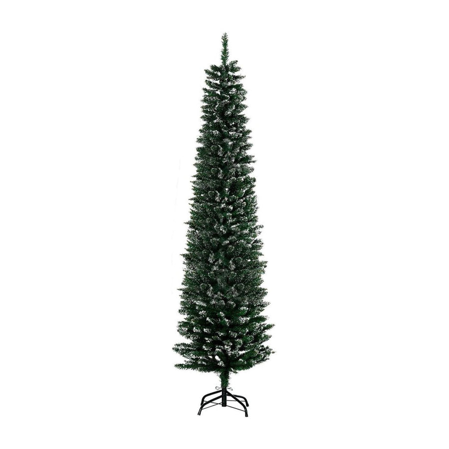 HOMCOM 6FT Artificial Snow Dipped Christmas Tree Xmas Pencil Tree Holiday Home Indoor Decoration with Foldable Black Stand