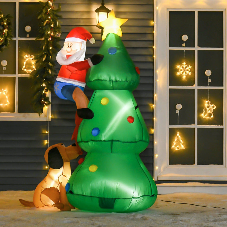 HOMCOM 6ft Inflatable Christmas Tree, LED Lighted with Santa Claus Dog for Home Indoor Outdoor Garden Lawn Decoration Party
