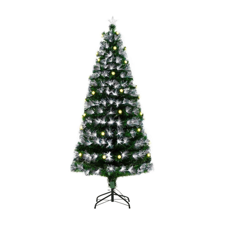 HOMCOM 6ft White Light Artificial Christmas Tree w/ 230 LEDs Star Topper Tri-Base Full Bodied Seasonal Decoration Pre-Lit