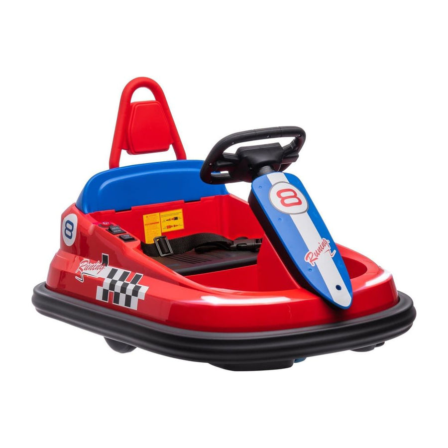 HOMCOM 6V Electric Kids Bumper Car in red with blue and white accents and a black bumper