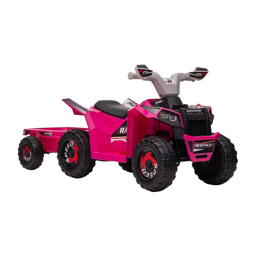 HOMCOM 6V Quad Bike with Back Trailer in Pink