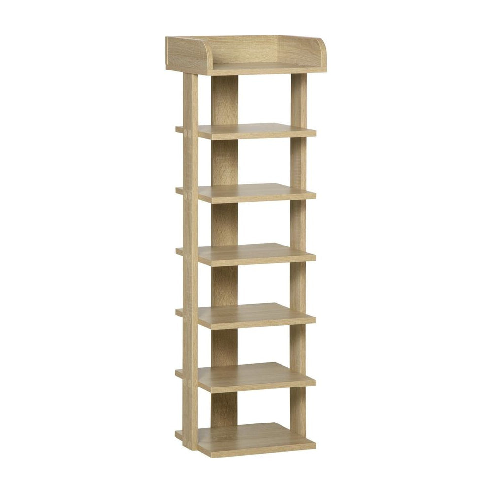 HOMCOM 7 Tier Shoe Rack Organizer Storage Shelf Wooden Display Cabinet for Entryway Living Room Bedroom Oak