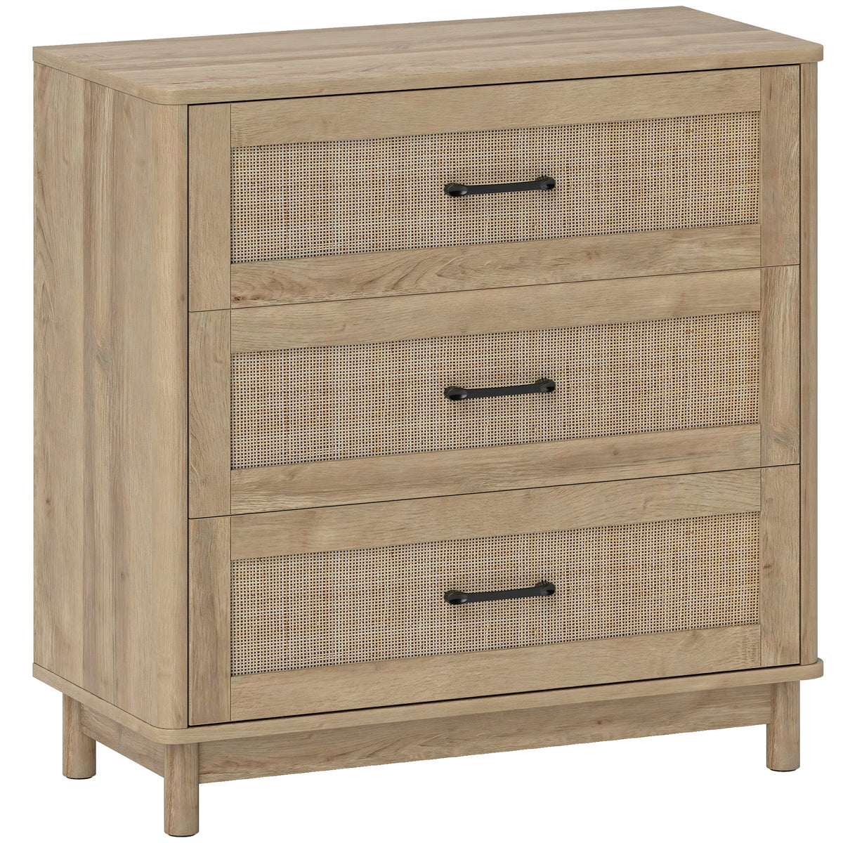 HOMCOM 76 cm Wide Drawer Chest of Drawers with three drawers and a light oak wood finish