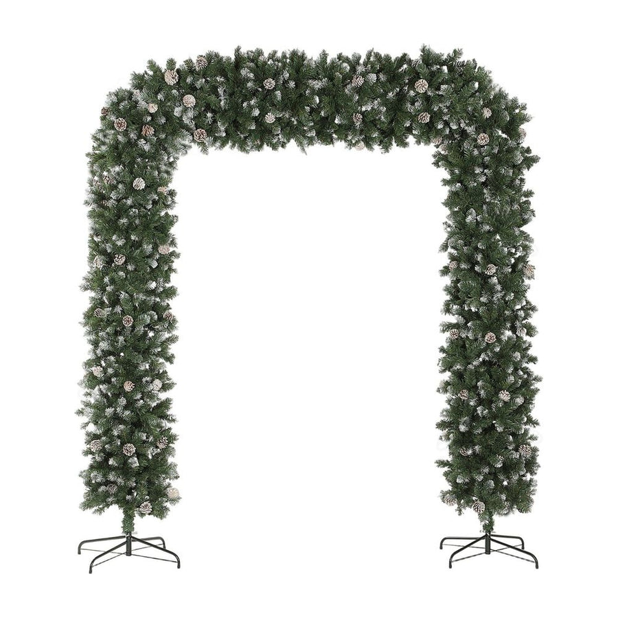 HOMCOM 8.2 ft Snow Frosted Christmas Tree Arch, Christmas Arch Doorway Decor with 2100 Tips and 96 Pinecones, Artificial Xmas