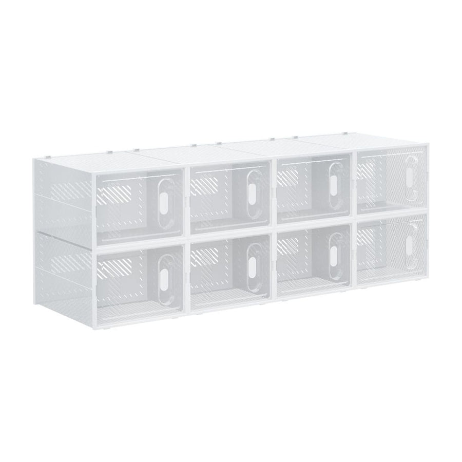 HOMCOM 8PCS Clear Shoe Box arranged in two rows of four stackable units with magnetic doors