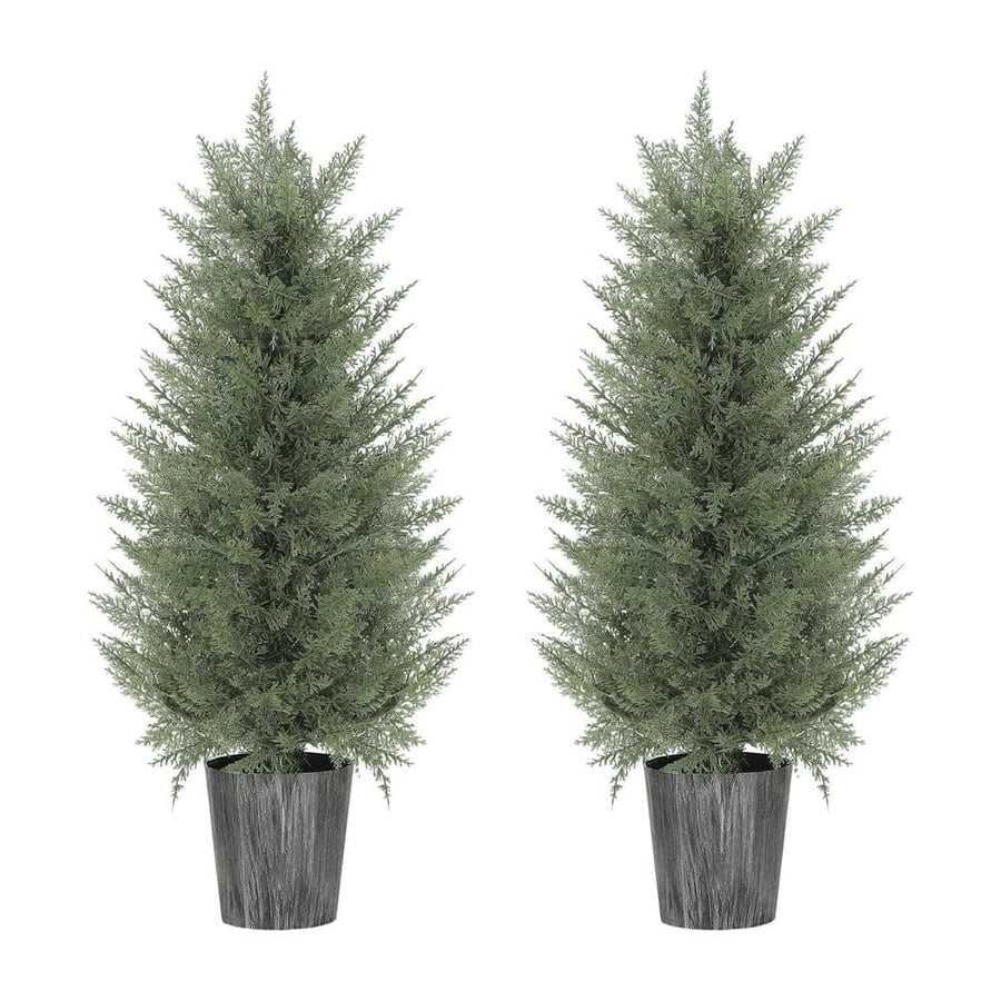 HOMCOM 90cm Artificial Cypress Trees Set of 2, UV Resistant Artificial Plants with Decorative Pot, Fake Plants for Indoor