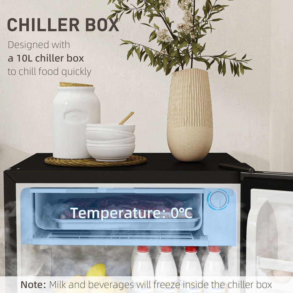 Inside the black under-counter fridge, the chiller box is designed to chill food quickly