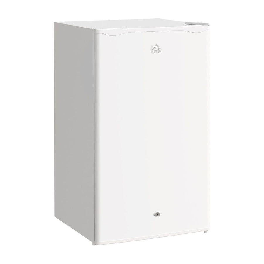 HOMCOM 91L Freestanding Under-Counter Fridge with Lock in white, a compact appliance with a single door and a small lock