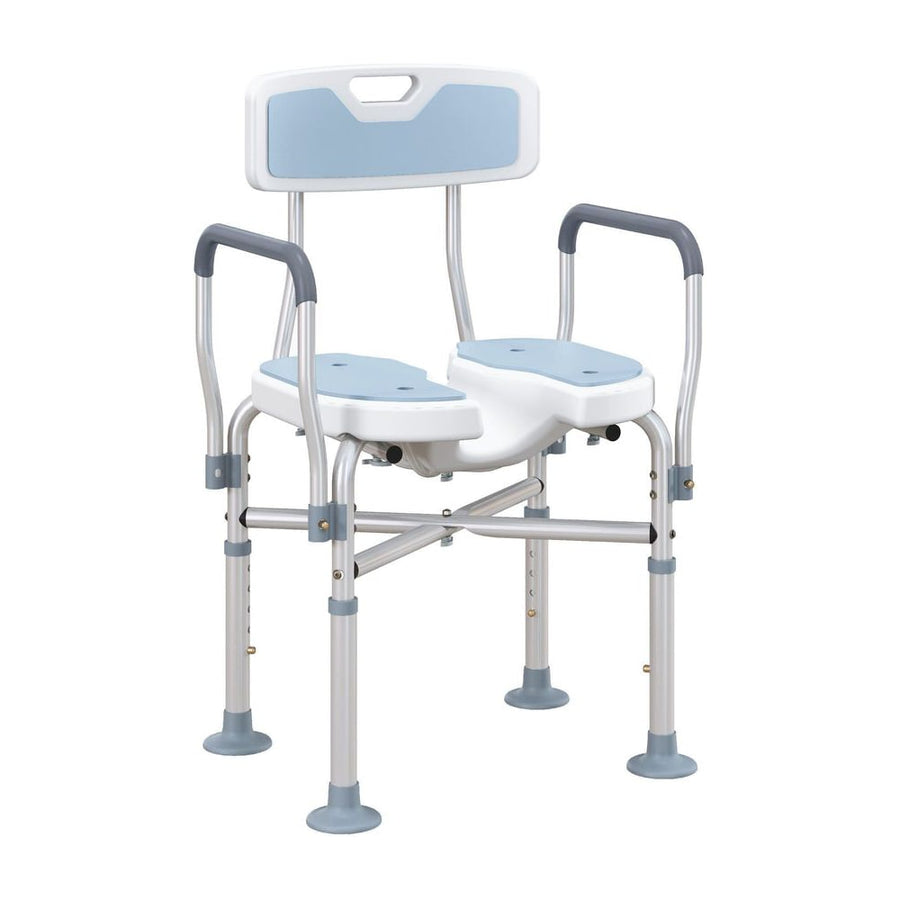 HOMCOM Aluminium Shower Chair with padded seat and backrest in light blue